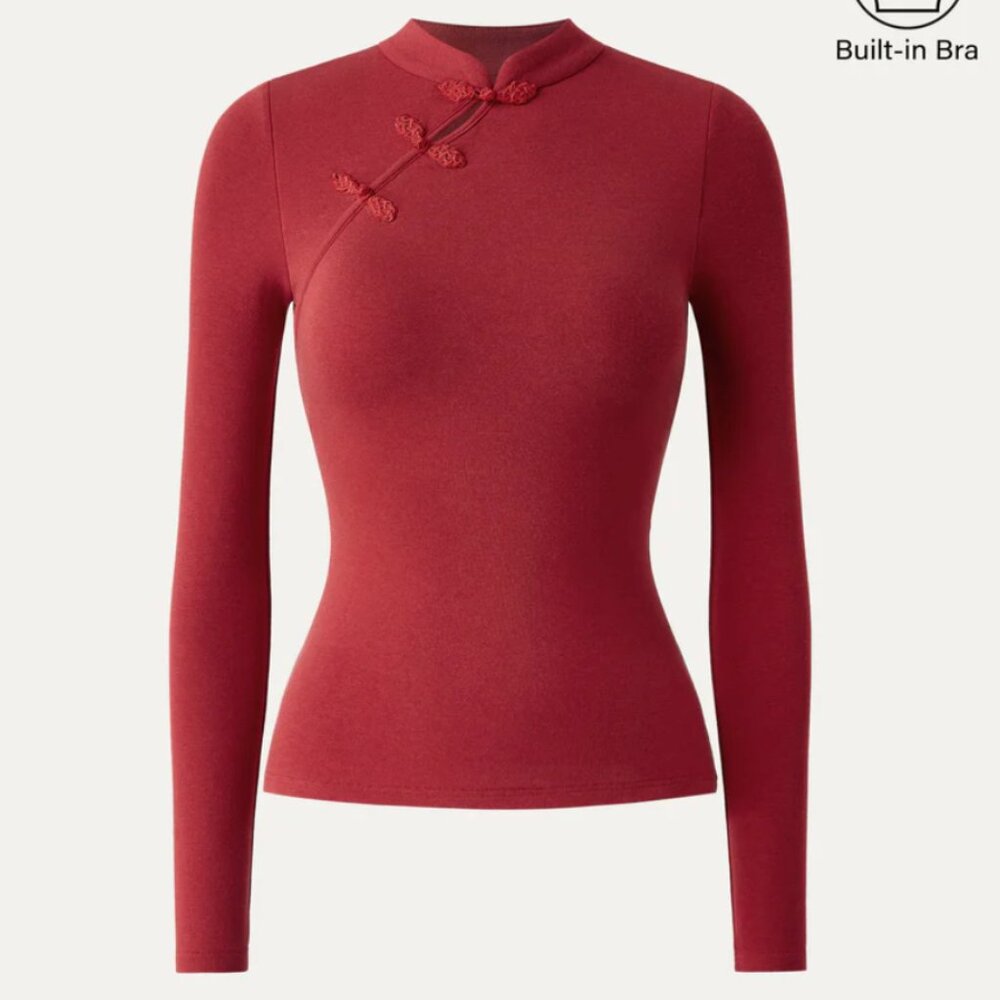 Mandarin Collar Asymmetric Frog Button Brami Top - Large - Picture 2 of 4